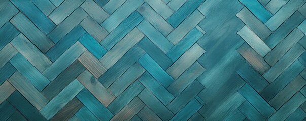 Teal oak wooden floor background. Herringbone pattern parquet backdrop