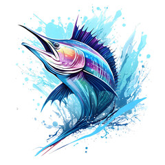 Vibrant Marlin Burst, vibrant colors, t-shirt design, isolated on white