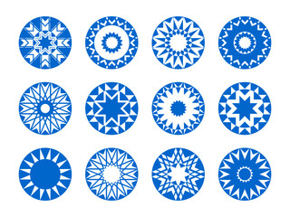 Radial Circle Design Elements. Abstract Blue Decorative Icons Set. Vector Art.