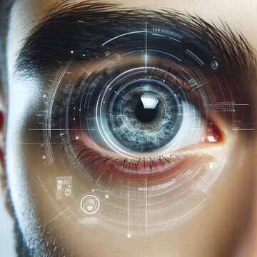 Olho, alvo tecnol&oacute;gico, intelig&ecirc;ncia artificial, ai, futurista, futuro pr&oacute;ximo, digital do olho