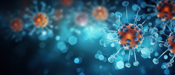 Colorful virus and cells background with copy space - obrazy, fototapety, plakaty