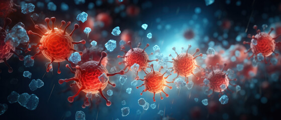 Fototapeta na wymiar Colorful virus and cells background with copy space