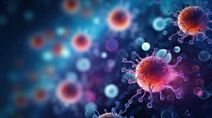 Colorful virus and cells background with copy space