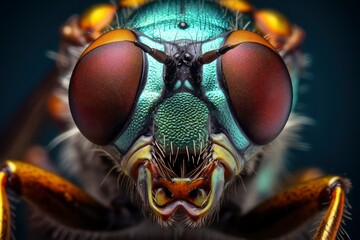 Hyperrealistic Macro of Robber Fly Facial Details