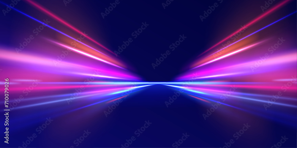Poster abstract green blue wave light effect in perspective vector illustration. magic luminous azure glow 