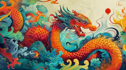 Chinese Zodiac Animals: Illustration of the Majestic Dragon in All Its Glory for the New Year