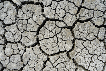 dry and cracked floor of dry river of caldera grande in the city of Barreiro with a small stream.