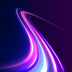 Abstract neon light rays background. A colorful motion background of city light trails. Vector speed of light in space on dark background.	