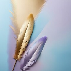 Soft Pastel Purple and Blue with Gold Accents: Feather Embellished Diffuse Background