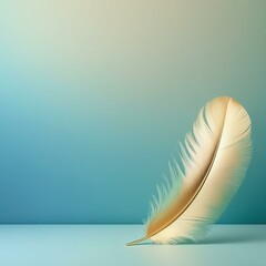 gold feather on soft diffuse blue background
