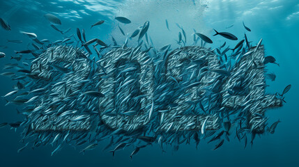 Fototapeta na wymiar shoal of fish 2024 underwater background