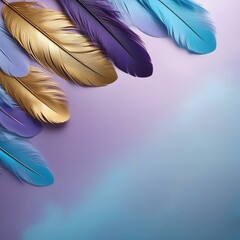 Naklejka premium Blue and Gold Diffuse Background - Feather Accent in Left Top Corner, Chic and Elegant