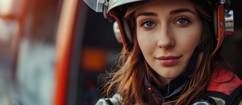 Attractive woman working as a firefighter.