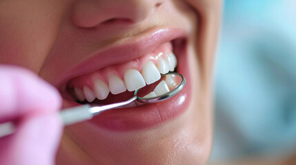 A patient at the dentist. Beautiful smile with white teeth