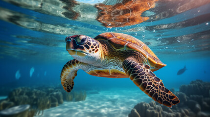 Fototapeta premium sea turtle in the water. clear water.Generative AI