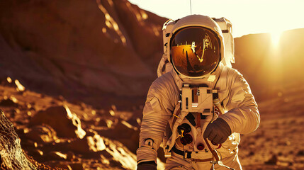 A Lone Astronaut Exploring the Desolate Terrain of an Alien World