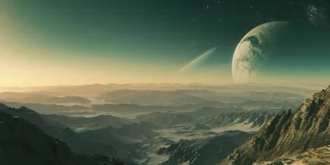Poster planet Saturn landscape aerial shot © sam