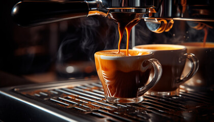 Closeup of espresso shot from espresso machine