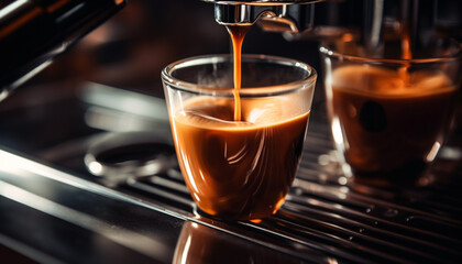 Closeup of espresso shot from espresso machine