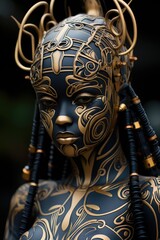 a close up gorgeous black female wearing robotic body art