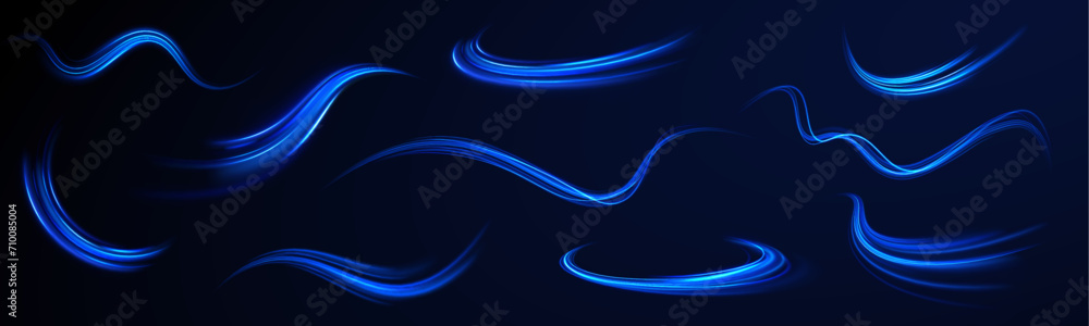 Poster blue glowing shiny lines effect vector background. luminous white lines of speed. light glowing effe