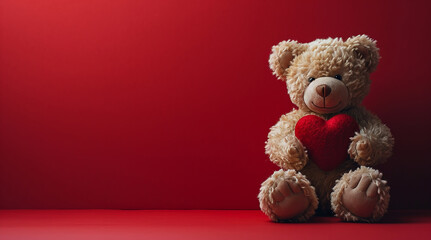 Love Embraced: Teddy Bear with a Heart on Red Background - Valentine's day - love
