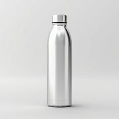 Blank grey aluminium bottle mockup. 3D illustration Rendering on White Background