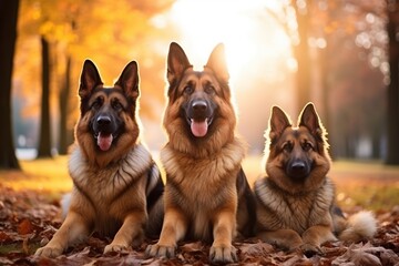 German shepherd dogs in autumn park