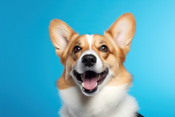 Happy welsh corgi dog on blue background