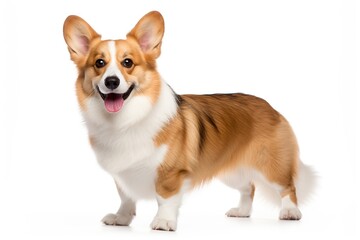 Happy welsh corgi dog on white background