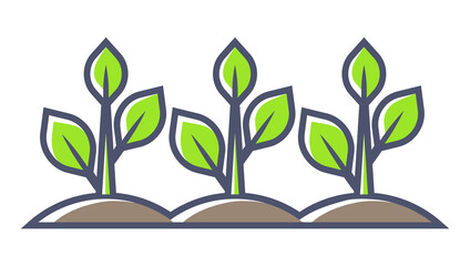 Grown sprouts with leaves. Agricultural, cultivation and planting illustration.