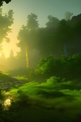 Forest landscapes with sun, fog and at night - obrazy, fototapety, plakaty