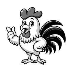 cute cartoon character of rooster - black and white (artwork 1)