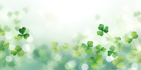 Abstract green Saint Patrick Day background with lucky shamrock leaves 