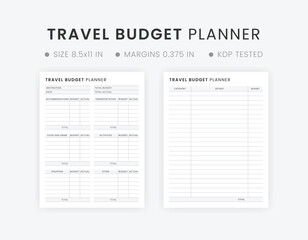 Simple Vacation Travel Budget Planner Template Printable, Business Road Trip Cost Tracker