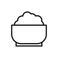 Vector black line icon rice in a bowl isolated on white background