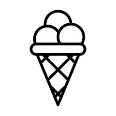 Fototapeta na wymiar Vector black line icon ice cream in a waffle cone isolated on white background