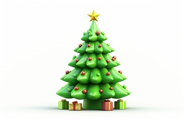 Illustration of cartoon christmas tree isolated on white background