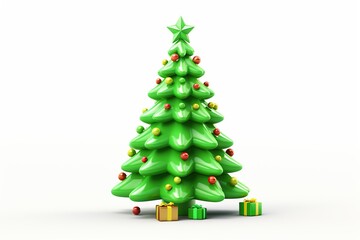 Illustration of cartoon christmas tree isolated on white background