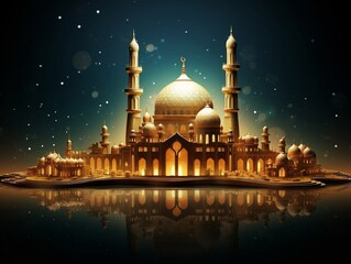 Ramadan's celebration background with Mosque at night.