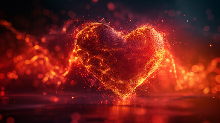 Abstract Fiery Love Heart with Glowing Particles