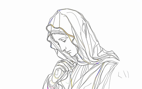 Desenho da Virgem Maria, em desenho de uma linha, apenas contorno da figura