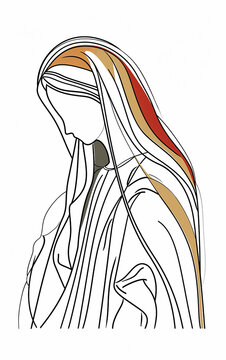 Desenho da Virgem Maria, em desenho de uma linha, apenas contorno da figura