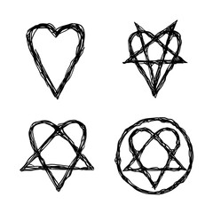 Heart Pentagram Inverted Heartagram Sign, Symbol of love and hate, pentagram and ritual circle. emblems and sigil occult symbols.