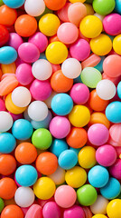 Top view of colorful candies background.
