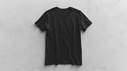 flatlay T-shirt mockup featuring a clean ironed black T-shirt, random background, generative ai