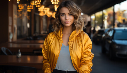 Young woman with confidence, smiling, looking at camera generated by AI