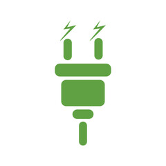 Green electrical plug on white background