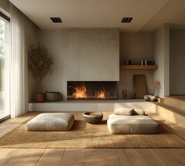 Modern Living Redefined: A Stylish Apartment with a Cozy Fireplace, Blending Comfort and Contemporary Design