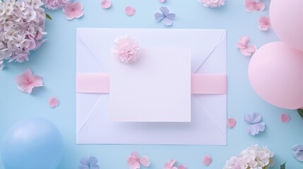 White Card With Pink Ribbon and Flower for Special Occasions